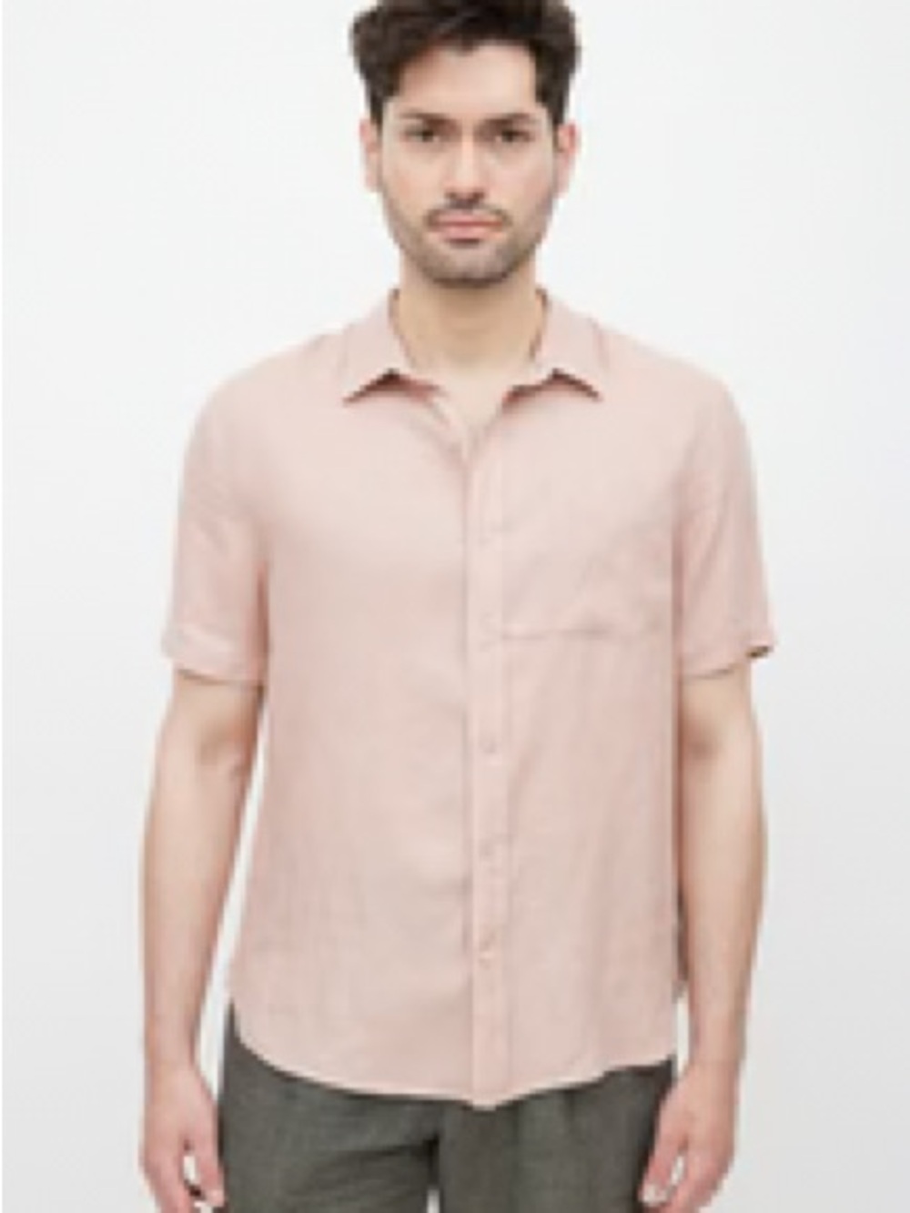 Vince Men's Short-Sleeve Linen Button-Up Shirt in Pale Pink